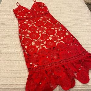 Red lace overlay cocktail dress